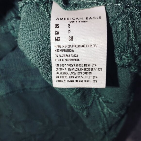 American Eagle Womens Small Green Boho Peasant Top Long Sleeve Embroidered Tunic - Picture 7 of 9